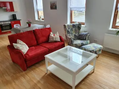 Ein Sitzbereich in der Unterkunft Ferienwohnung Muldental