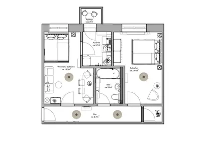 Grundriss der Unterkunft PINEAPPLE APARTMENTS - Dresden Zwinger - 55qm