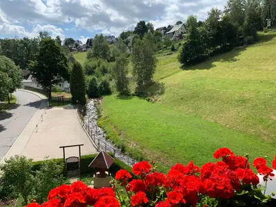 Ein Garten an der Unterkunft Pension Weiberwirtschaft in Pobershau