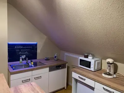 Küche/Küchenzeile in der Unterkunft Ferienwohnung Braeuer