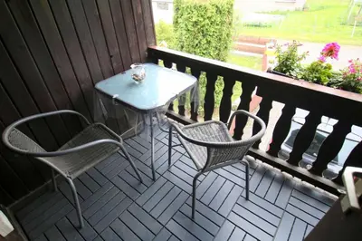 Ein Balkon oder eine Terrasse in der Unterkunft Ferienhaus beim Imker