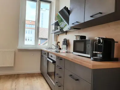 Küche/Küchenzeile in der Unterkunft PB Ferienwohnungen - FeWo 4 - Stilvoll eingerichtetes Studio im Herzen Senftenbergs