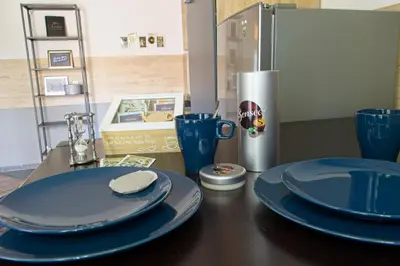 Küche/Küchenzeile in der Unterkunft Neustadt-Aussicht - große Wohnung mit Balkon