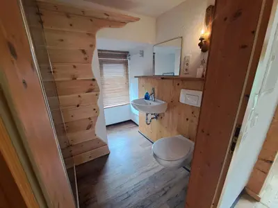 Ein Badezimmer in der Unterkunft Mäcky Baude