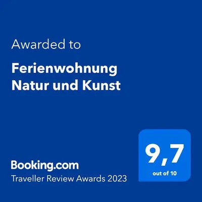 Ein Zertifikat, Auszeichnung, Logo oder anderes Dokument, das in der Unterkunft Ferienwohnung Natur und Kunst ausgestellt ist