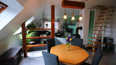 Ein Sitzbereich in der Unterkunft Ferienwohnung am Barockgarten