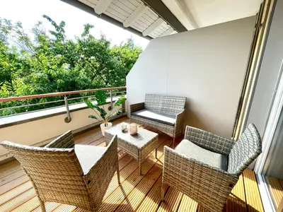 Ein Sitzbereich in der Unterkunft Dresden Rooftop Apartment mit 2 Balkone, Stellplatz, Top Anbindung