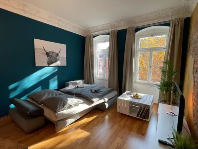 Ein Sitzbereich in der Unterkunft Edle Ferienwohnung - Industrial Style