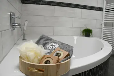 Ein Badezimmer in der Unterkunft Alpakas im Chemnitztal