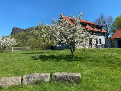 Ein Garten an der Unterkunft Waldhaus am Lilienstein