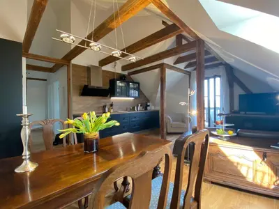 Ein Sitzbereich in der Unterkunft Altes Pfarrhaus Kurort Gohrisch - Ferienwohnungen - Gartensauna - Parkplätze