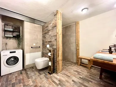 Ein Badezimmer in der Unterkunft Igelnest Großthiemig