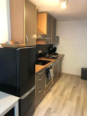 Küche/Küchenzeile in der Unterkunft Sandstein-Ferien, Kamin, Fewo 