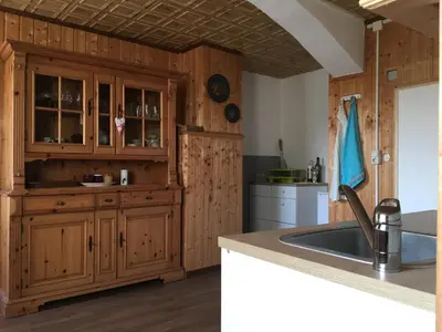 Küche/Küchenzeile in der Unterkunft Ferienwohnung Vogelschar Urlaub auf dem Lebenshof