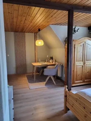 Ein Bett oder Betten in einem Zimmer der Unterkunft Ferienwohnung Augustusburg