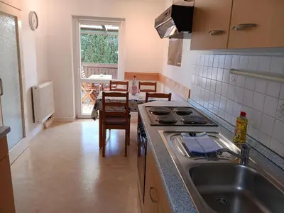 Küche/Küchenzeile in der Unterkunft Ferienwohnung Füssel am Malerweg