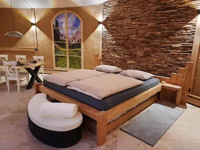 Ein Bett oder Betten in einem Zimmer der Unterkunft Wellness-Speicher