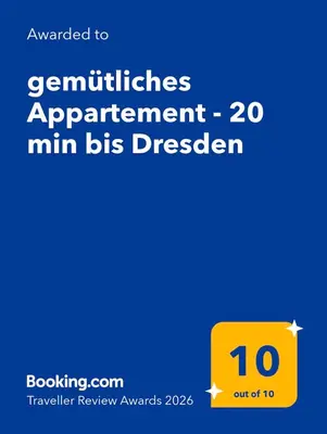 Ein Zertifikat, Auszeichnung, Logo oder anderes Dokument, das in der Unterkunft außergewöhnliches Apartment - nur 15 min bis Dresden ausgestellt ist