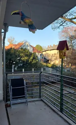 Ein Balkon oder eine Terrasse in der Unterkunft Stilvolle Wohnung in Elbnähe mit Balkon, Parkplatz