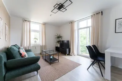 Ein Sitzbereich in der Unterkunft Ferienwohnung mit Parkplatz & Balkon nahe Elbe