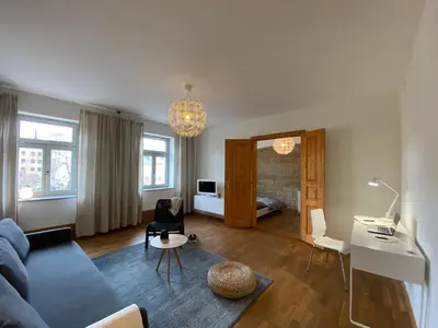 Ein Sitzbereich in der Unterkunft Apartments Dresden Neustadt Apartment LOUISE