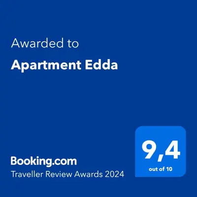 Ein Zertifikat, Auszeichnung, Logo oder anderes Dokument, das in der Unterkunft Apartment Edda ausgestellt ist