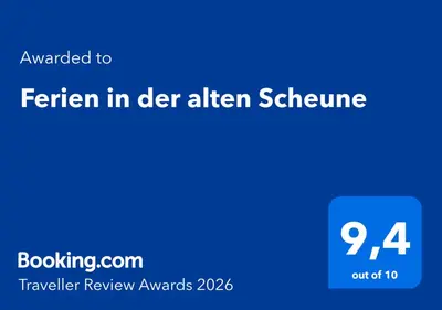 Ein Zertifikat, Auszeichnung, Logo oder anderes Dokument, das in der Unterkunft Ferien in der alten Scheune ausgestellt ist