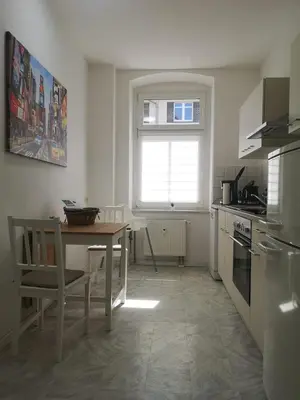 Küche/Küchenzeile in der Unterkunft Bischofswerda Ferienwohnung Familienfreundlich Seniorengerecht